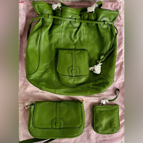 Isaac Mizrahi 3 Piece Green Leather Bag NWT - Picture 2 of 8